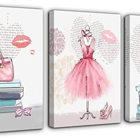 Art Canvas Wall Art For Girls Bedroom Pink Fashion Wall Decoration 3